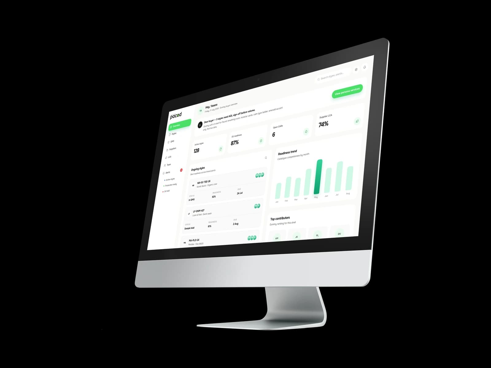 Pacod buyer overview — dashboard on a desktop