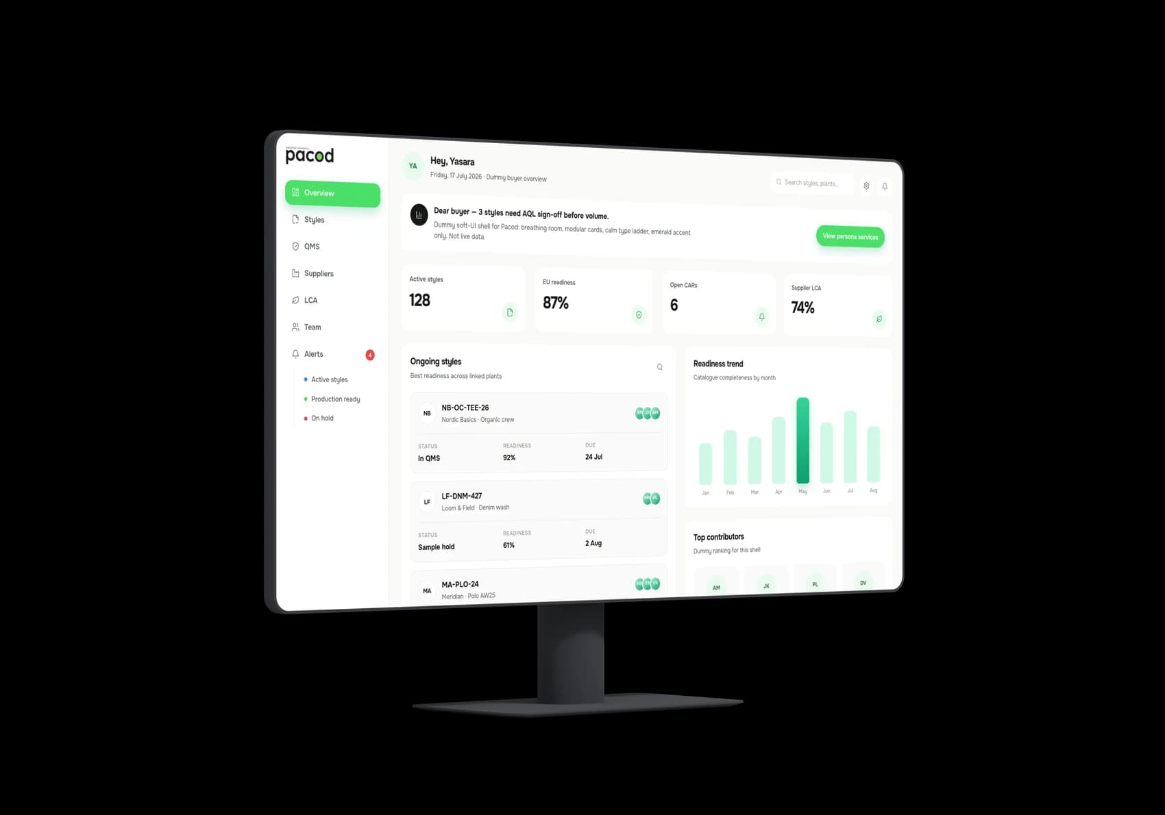 Pacod Quality Suite on a desktop monitor