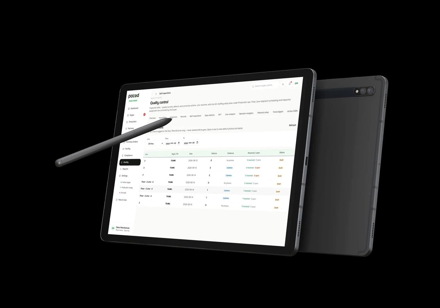 Pacod Quality Suite self-inspections on a tablet on the line