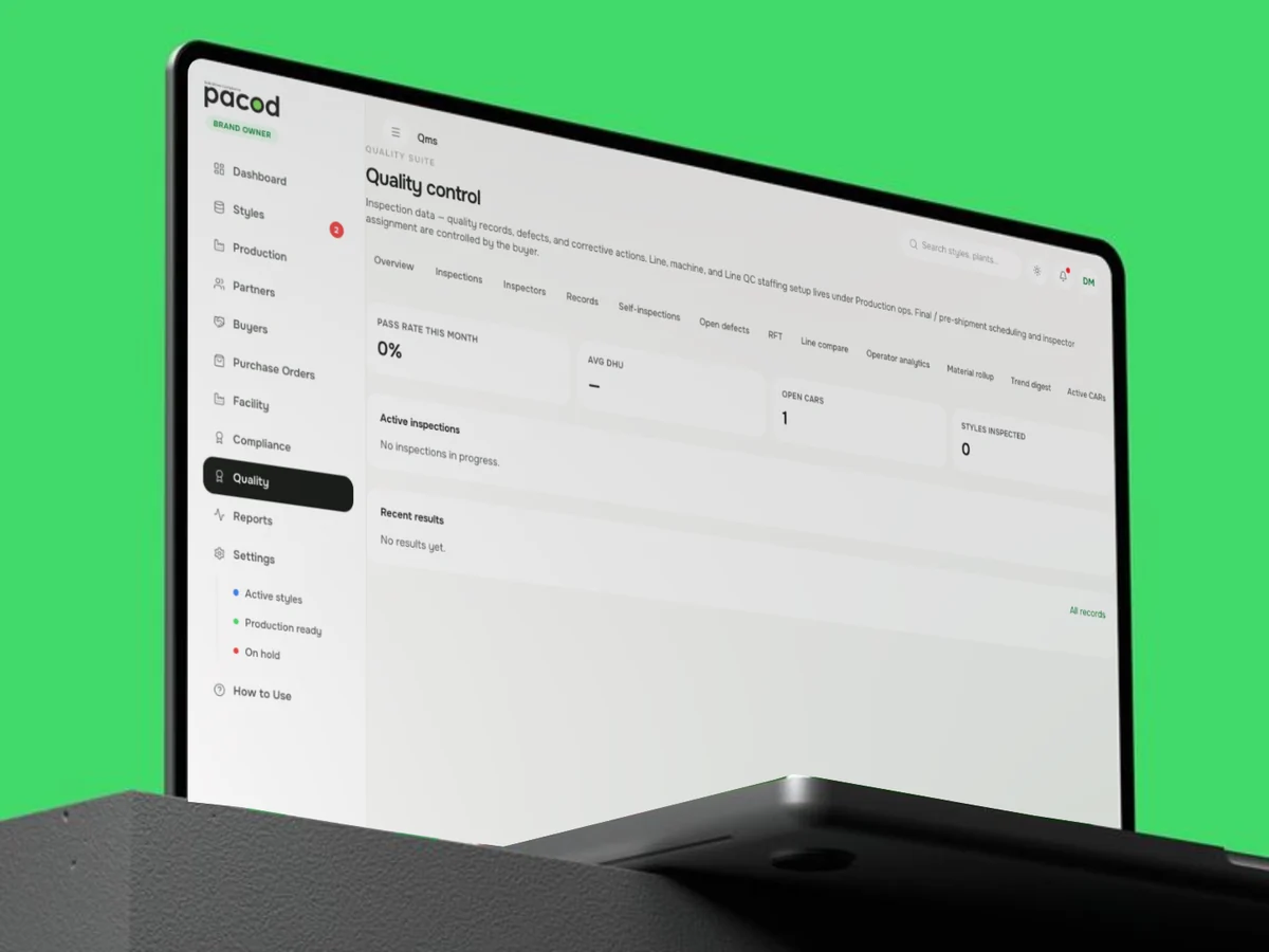 Pacod quality control dashboard on a laptop