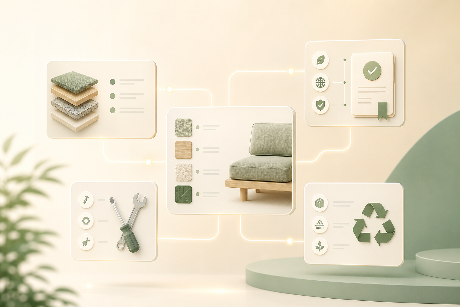 Modular digital passport feature cards connected on a soft gradient